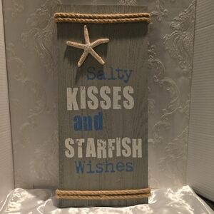 Salty Kisses and Starfish Wishes Wall Sign - Coastal Wood Decor